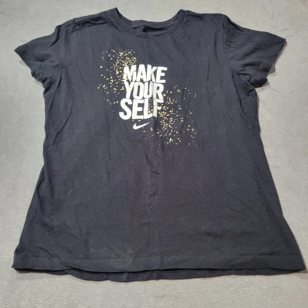 Nike T-Shirt Womens XL‎ Black Make Your Self Graphic Slim Fit Athletic Cotton